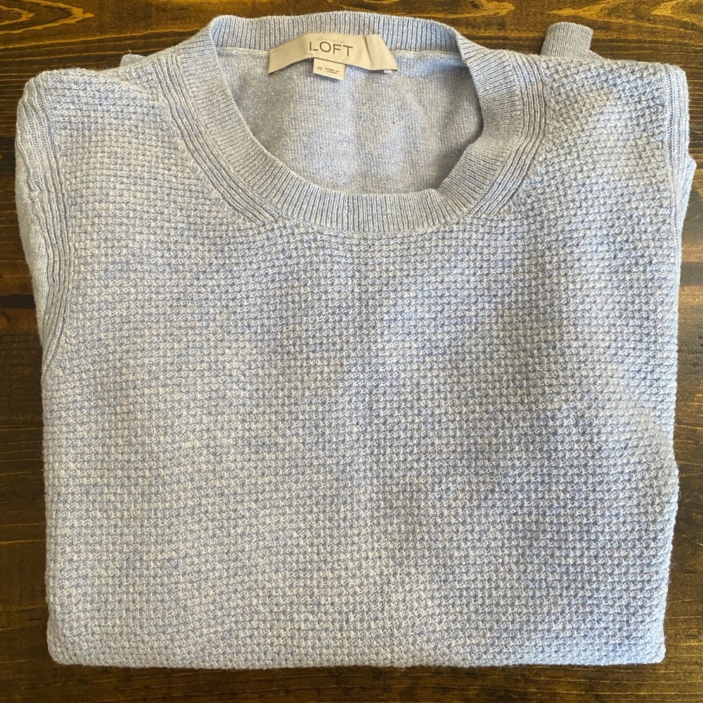 LOFT Blue Thermal Front Crew Neck Sweater Size M